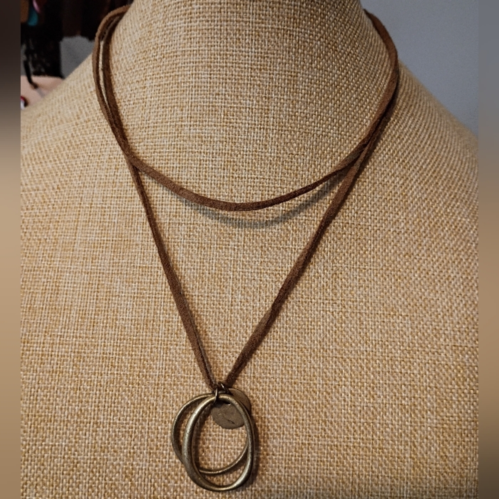 Xiomara Castro Brown Leather Necklace with Gold-Tone Pendants